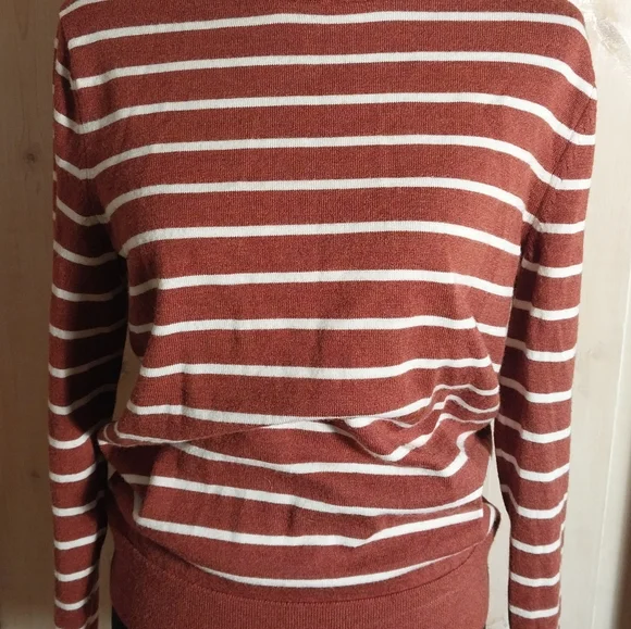 Italian Merino Yarn Striped Rust and White Sweater Size MED Banana Republic - Picture 6 of 8